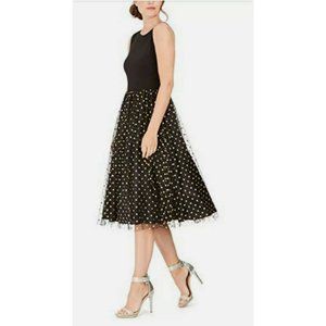 Calvin Klein Fit & Flare Dress Size 8, 16 Black & Gold Dot NWT